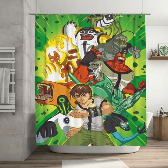 Ben 10 Shower Curtain Cartoon Art Bath Shower Curtains with 12 Hooks, Waterproof Washable Polyester Bathroom Home Decor Set 72x72 Inch, Iron