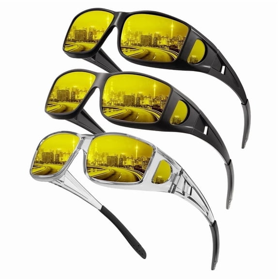 KALIYADI Night-Vision-Glasses Fit-Over-Glasses Wrap-Around Glasses: Night Vision Glasses Anti Glare HD for Driving