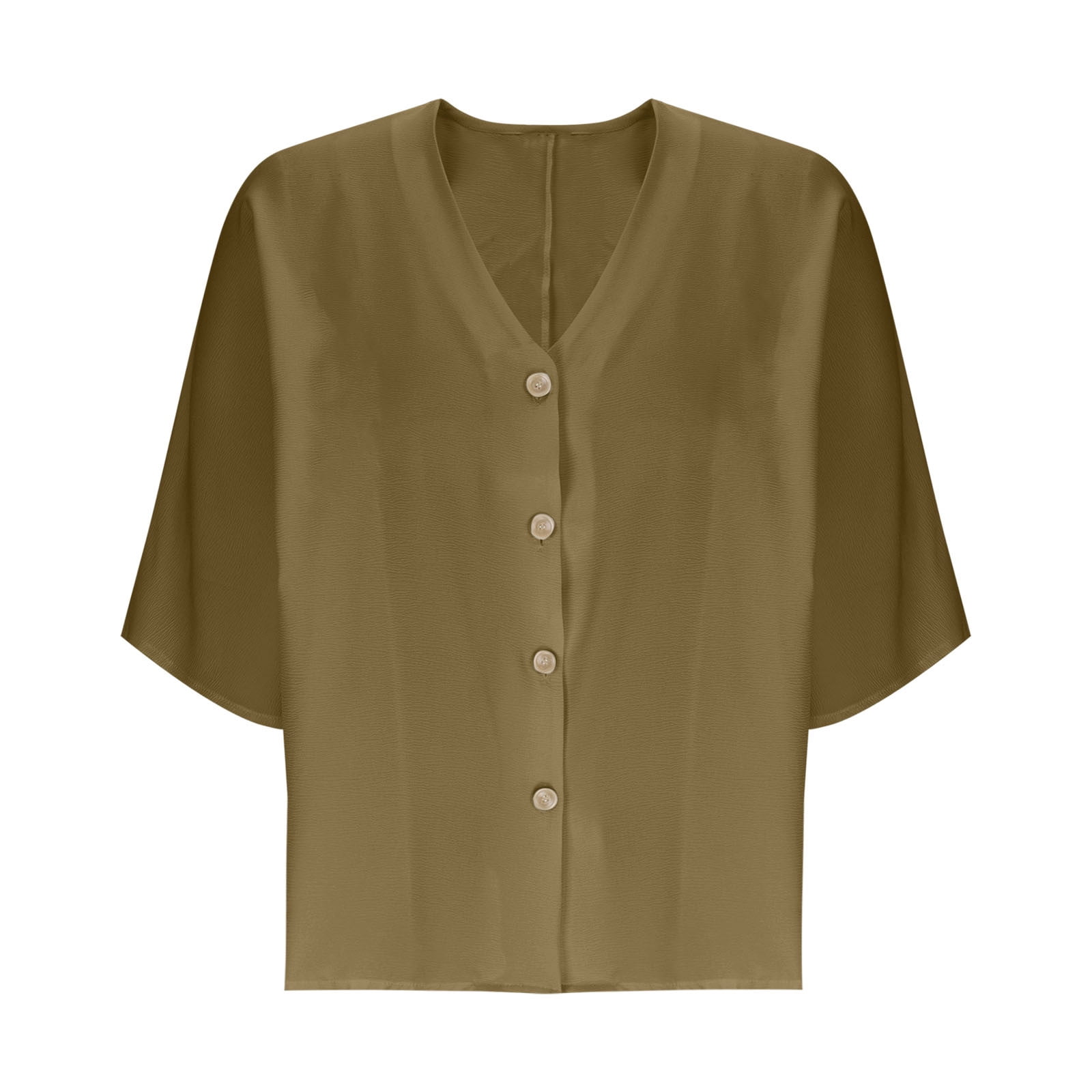 Button-Down Shirts for Women Plus Size L-4X Lightweight 3/4 Sleeve Blouses Tops Womens Casual Solid Color Loose V Neck Beach Cover Ups Tees Top