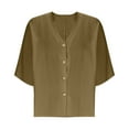 thumbnail image 5 of Ecqkame Womens 3/4 Length Sleeve Summer Tops Trendy Business Dressy Casual Blouses Solid Color V Neck Button Down Shirts Brown XXXXL, 5 of 8