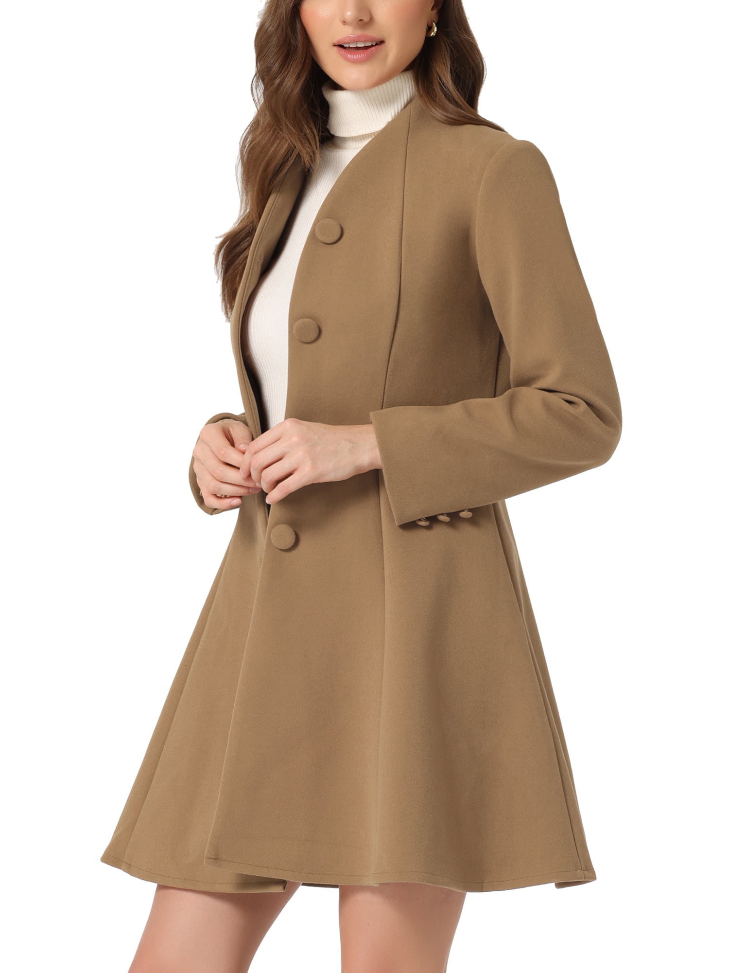 【BRICK】WOOLEN AMPLE LID COAT Unique Bargains Women's A-Line Long Coat - Walmart.com