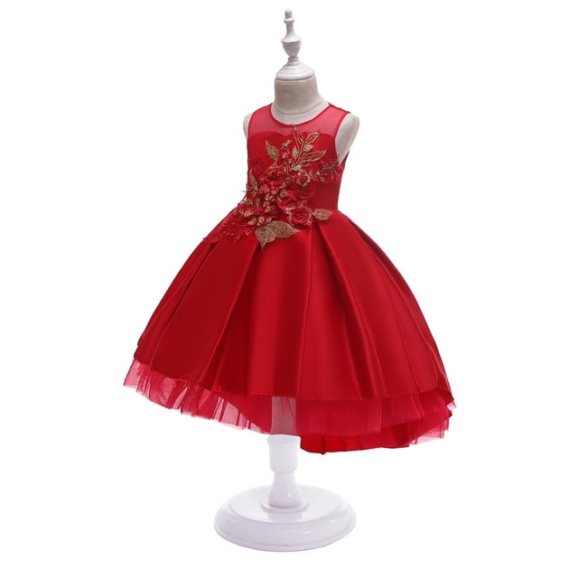 Elegant Girls Party Dress Kids Lace Tulle Flower Applique Fluffy