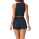 thumbnail image 3 of Conjunto de pijama de punto waffle para mujer INSPIRE CHIC, compuesto por top sin mangas y pantalones cortos, conjunto de lounge a juego, sudadera corta con bolsillos, talla XL, azul marino, 3 of 6