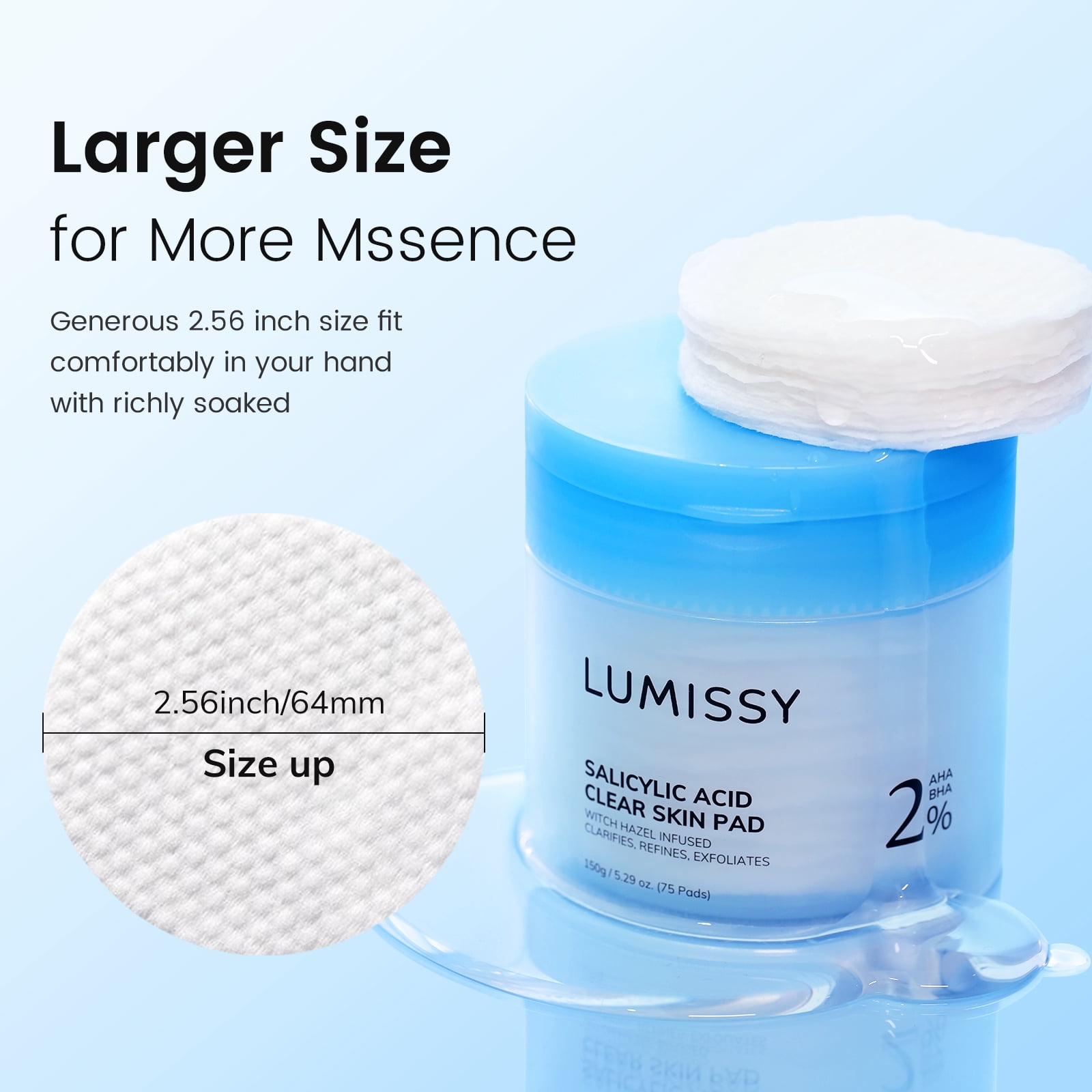 Lumissy Salicylic Acid Toner Pads, Dual-Texture Exfoliating Face Pads for Clear and Smooth Skin, 75ct