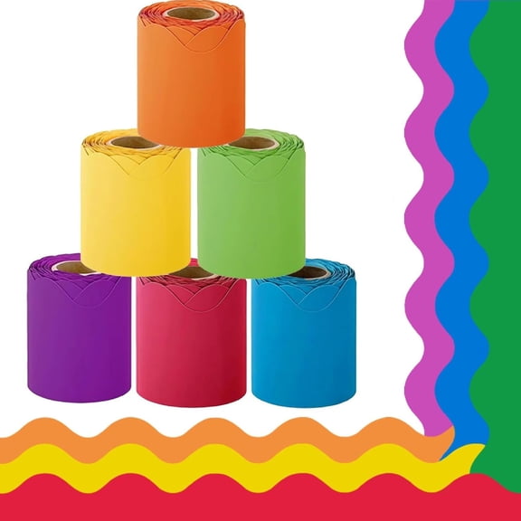 6 Rolls Bulletin Board Borders Set,Bexikou Colorful Bulletin Board Decorations for Office Classroom,Bright Bulletin Board Trim for DIY Teachers & Office Bulletin Boards