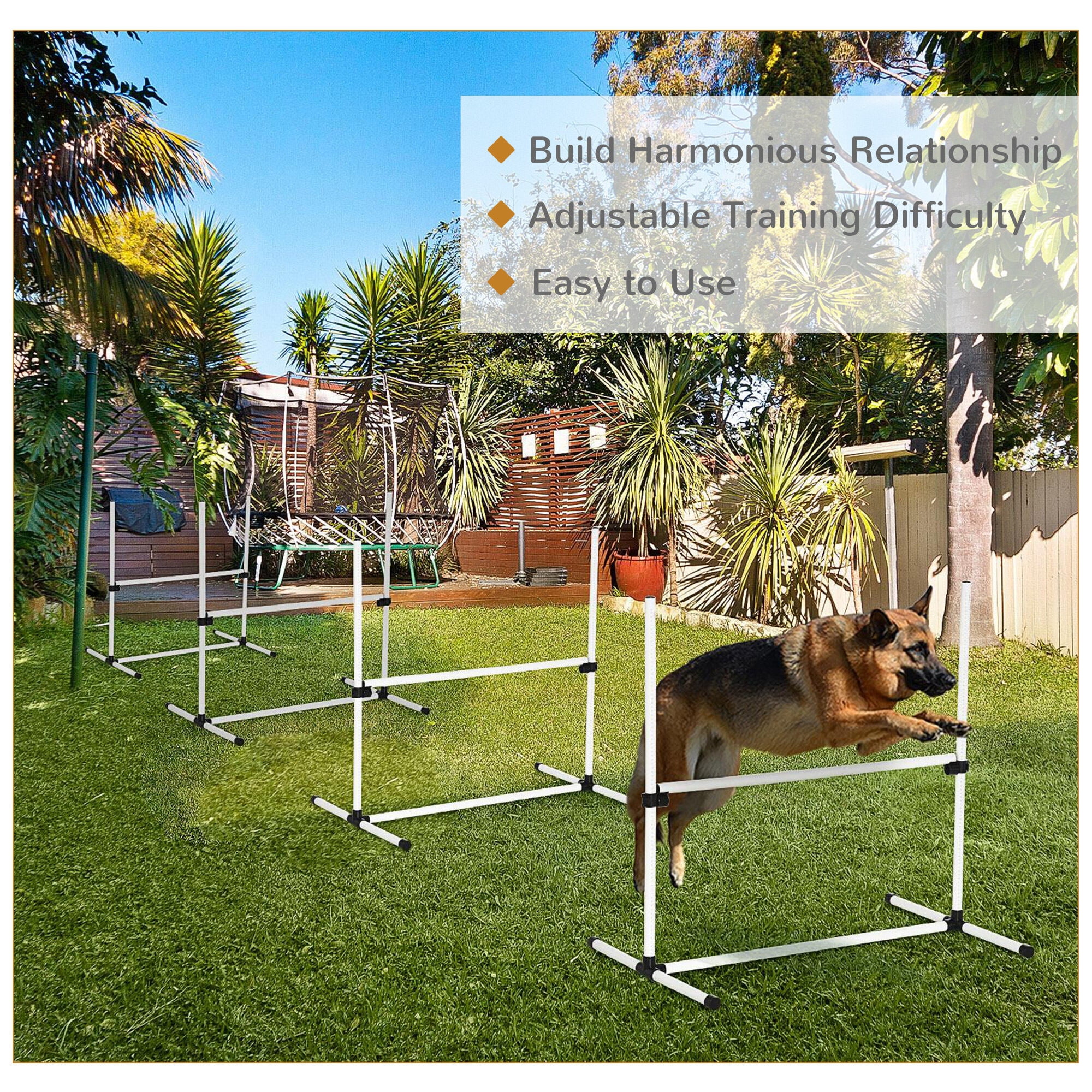 Orthopedic Dog Bed, PawHut 4 Piece Dog Agility Training Equipment for Dog Agility Course with Adjustable Height Jump Bars, Included Carry Bag, & Displacing Top Bar, White, White Dog Bed,Cat Bed