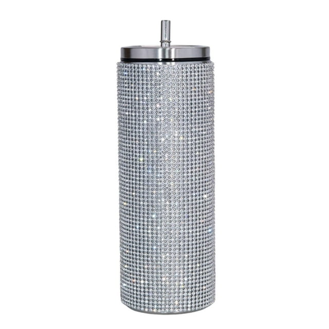 Vasos portátiles con diamantes brillantes de 20 oz, recipientes rellenables para bebidas de acero inoxidable plata