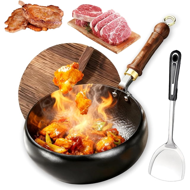Uncoated Thick Iron Pot, Japanese Iron Pan for Cooking, Hand-Forged Non-stick Cast Iron Skillet, High Purity Frying Pans for Kitchen, for Induction Cookers and Gas Stoves