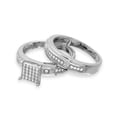 thumbnail image 2 of Square Pave Center Cubic Zirconia Maching Wedding Ring Set Rhodium Plated Sterling Silver Size 6, 2 of 3