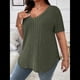 thumbnail image 5 of Blusas Casuales de Talla Grande para Mujer, Cuello en V, Color Liso, Ligeras y de Corta. Verde 4XL, 5 of 9