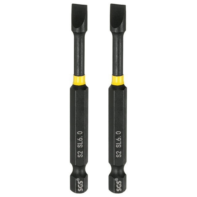 Uxcell 2pcs SL6 Slotted Impact Screwdriver Bits 1/4" Hex Shank 3" Long Magnetic Bit