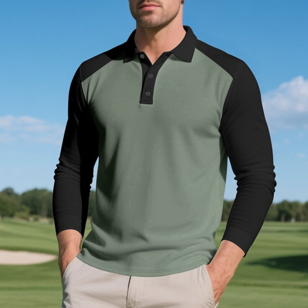 pstuiky camisa de manga larga para hombre, Blusas y camisas casuales de manga larga con cuello vuelto y medio botón para hombre camisetas de hombre xxl