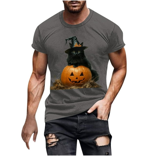 Shorts Courts pour Hommes Shorts Courts pour Hommes Blouses/T-Shirt à Manches Courtes à Col Rond Imprimé d'Halloween pour Hommes
