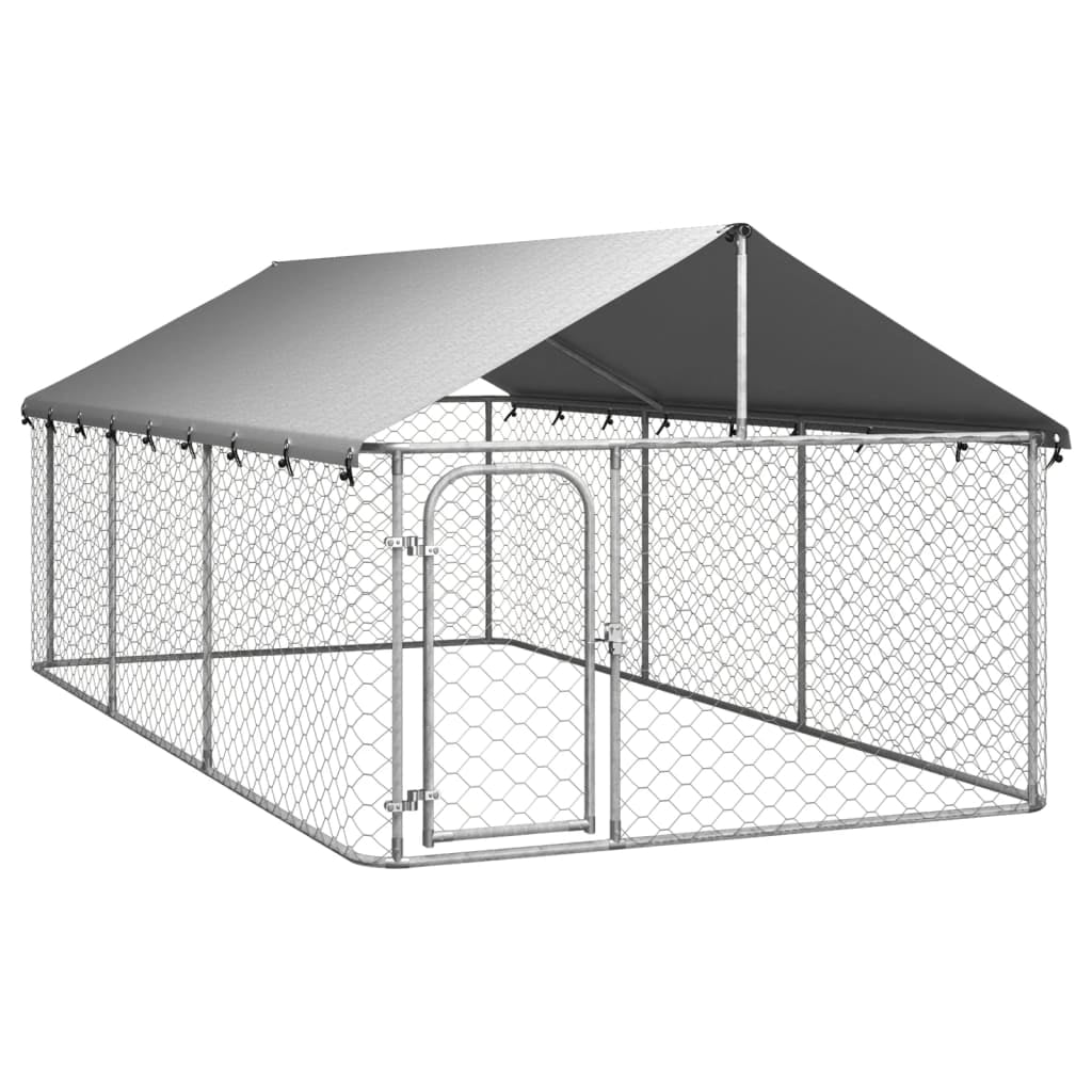 vidaXL 39.4" Steel Outdoor Pet Kennel & Crate for Dogs with Roof