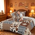 thumbnail image 4 of meiyoeat Brown Western Cowboy Full Size Comforter Sets For Boys,Patchwork Geometric Plaid Bedding Comforter Set,Reversible,3-Piece,1 Comforter and 2 Pillowcases, 4 of 7