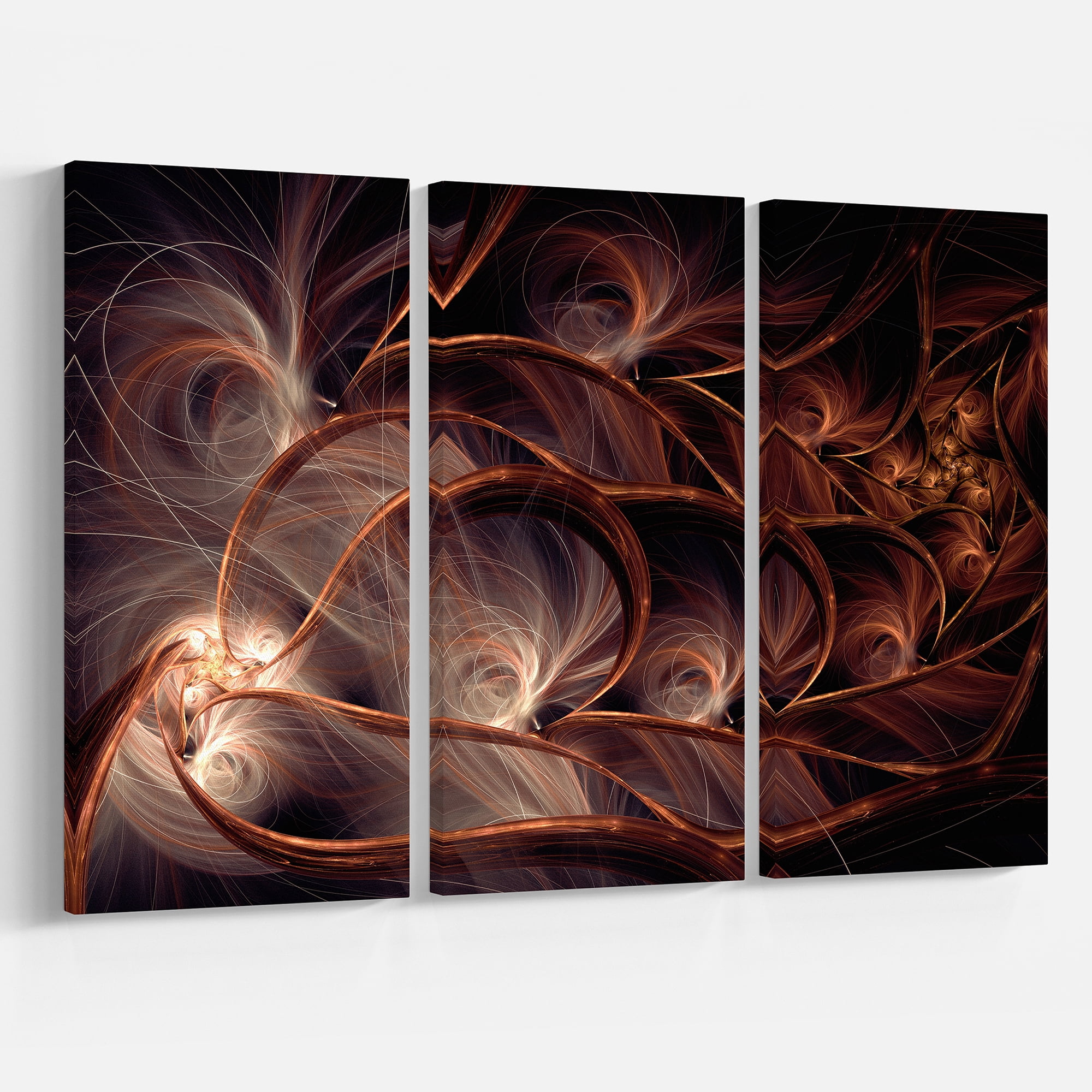 Designart 'Glittering Brown Fractal Flower on Black ' Floral Canvas Art Print