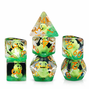 Polyhedral DND Dice Set, Transparent Green Resin RPG Dice with Cute Ghost Insert and Gold Numbers, Dice for Dungeons and Dragons Tabletop Games