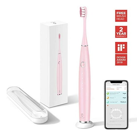 Oclean One Rechargeable Sonic Electric Toothbrush Pink with Pressure Sensor and Smart App, Free Brush Heads, 60 Day Battery Life, 3 Brushing Modes, 4 Intensity Settings, with Travel Case (Best Battery Life App)