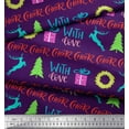 thumbnail image 3 of Soimoi Purple Heavy Satin Fabric Christmas Tree & Gift Text Print Sewing Fabric Yard 54 Inch Wide, 3 of 3