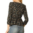 thumbnail image 4 of Allegra K Women's Floral Square Neck Long Sleeves Tie Waist Blouse, 4 of 7