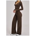thumbnail image 4 of PISONIC Women 2 Pieces Workout Sets Long Sleeve V Neck Tops High Waist Flared Leggings Gym Sets, 4 of 5
