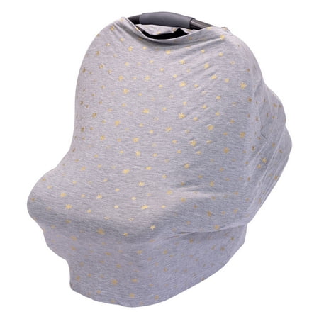 J.L. Childress 4-IN-1 Cover, Grey Gold Stars (Car Seat Canopy, Breastfeeding Cover, Shopping Cart Cover and Blanket)