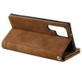 thumbnail image 5 of ELEHOLD Multi-Functional Wallet Case for Samsung Galaxy S23 Ultra, 9 Card Slots Zipper Pocket Wriststrap Stand Function Premium Leather Shockproof Purse Case for Samsung S23 Ultra, Brown, 5 of 7