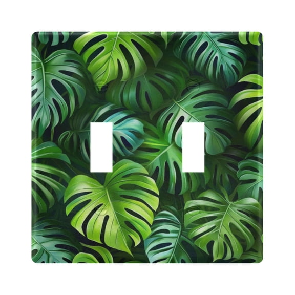 Green Tropical Leaves Light Switch Cover Electrical Outlet Cover Replaceable Wall Plates 2-Gang