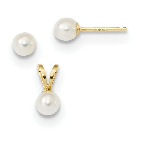 Lex & Lu 14k Yellow Gold Children's White FWC Pearl Pendant & Earrings Set LAL119612
