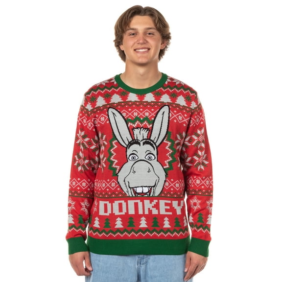 Shrek Ugly Christmas Sweater Men's Donkey Fair Isle Holiday Knit Pullover