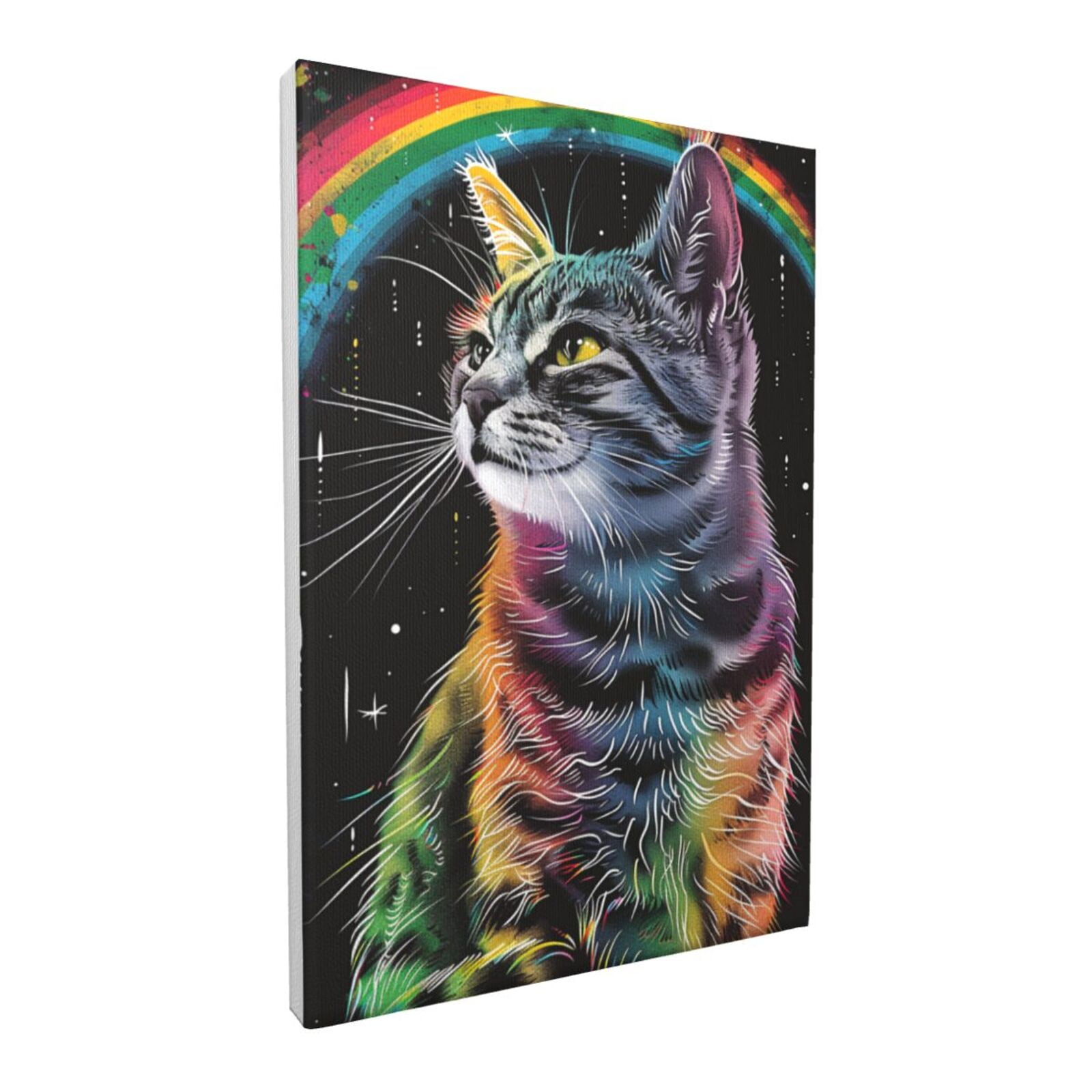 12x18 inch Oil Paintings On Canvas Rainbow Cat,Indoor Living Room,Bar,Study Picture Wall Decor Art Prints,Enchanting Rainbow Cat Modern Art Paintings,Charm Gifts For Cat & Rainbow Enthusiast