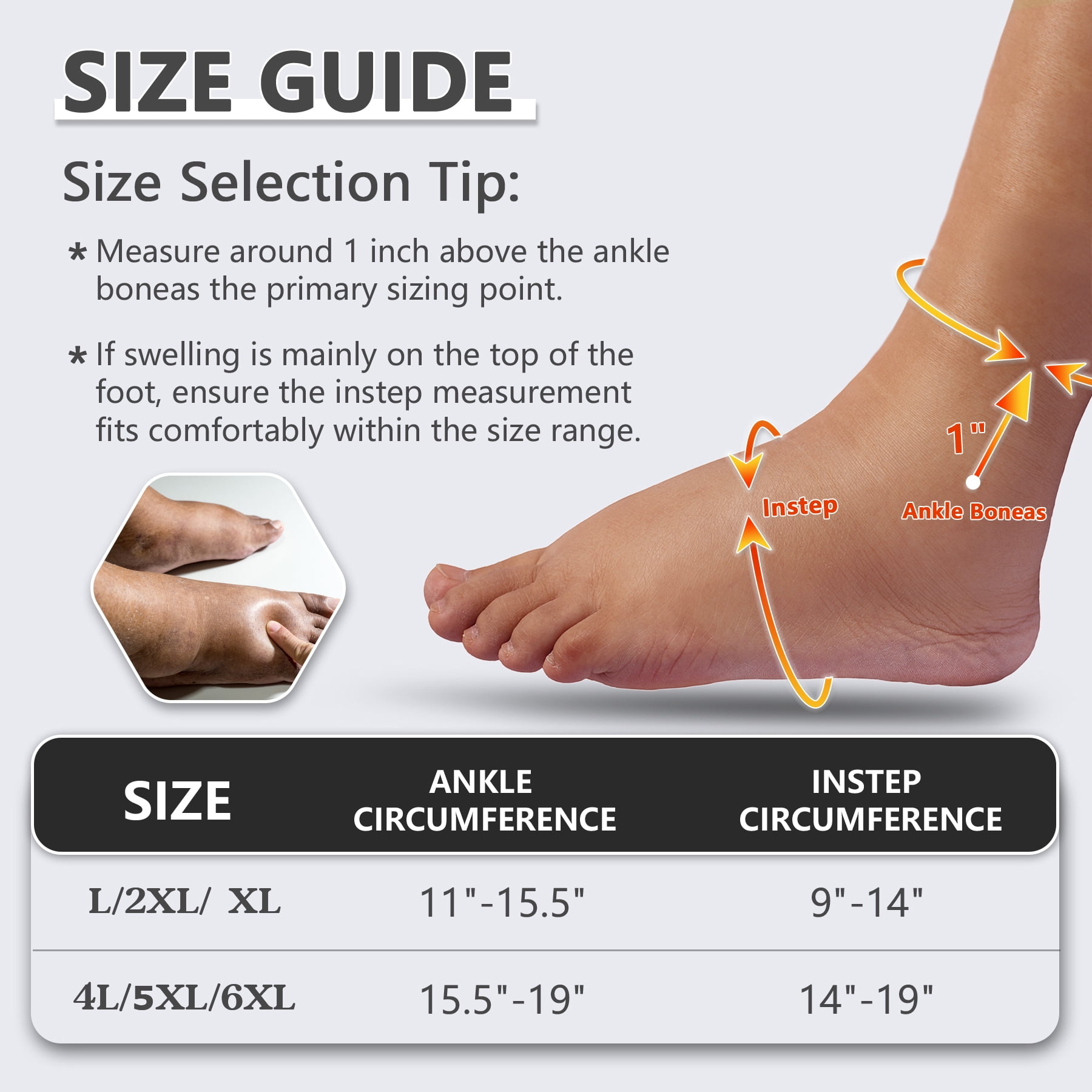 Plus Size Foot Compression Wrap with Elastic Straps for Swollen Feet & Ankles, Ankle Brace for Sprains, Lymphedema, Edema, Diabetic Care & Circulation Relief for Women and Men - XL/2XL/3XL