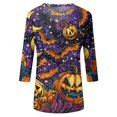 thumbnail image 4 of Halloween Tshirts Women Womens Fall Shirts Halloween V Neck 3/4 Length Sleeve Pumpkin T-Shirts Tee Tops, 4 of 5