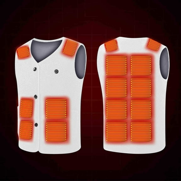 WREESH Heated Vest for Women, Lightweight Fleece Electric Heated Jacket Sleeveless V-Neck Button Up Top Usb Charging 16 Heating Zones Vest for Hunting (No Battery) White