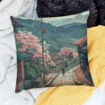 thumbnail image 2 of SHANXI Japanese Showa Style Pillow Cover Spring Throw Pillow Cover,Eastern Traditional House and Nature Cushion Cover Ink 12x12in, 2 of 5