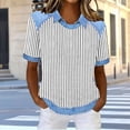 thumbnail image 2 of Olyvenn Womens Striped Shirts Color Block Fitted Lapel Collared Neck Short Sleeve Pullover T Shirt Summer Fashion Clothes White XL, 2 of 5