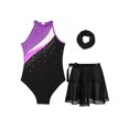 thumbnail image 5 of inlzdz Girls Sparkle Sleeveless Ballet Dance Gymnastics Leotard with Wrap Skirt Hair Band Set Purple 12, 5 of 6