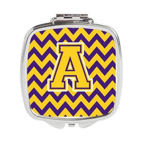 Letter A Chevron Purple & Gold Compact Mirror - Purple & Gold - 3in. H x 0.3in. W x 2.75in. L
