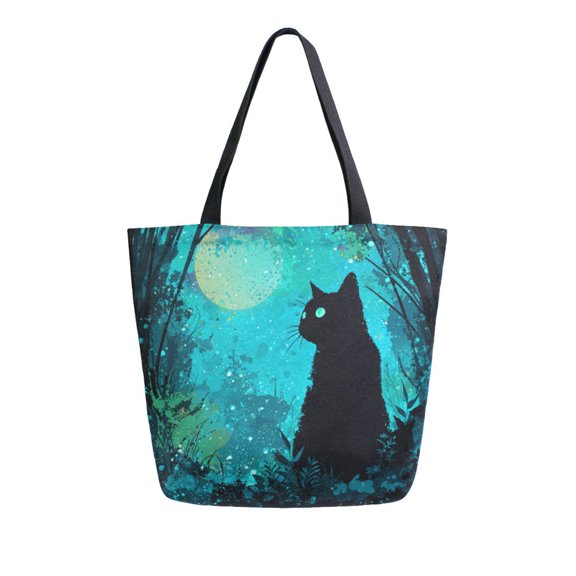 Large Opening Canvas Tote Bag Thickened Canvas Shopping Bag Commuter Handbag Multi-color Available Magic Black Cat