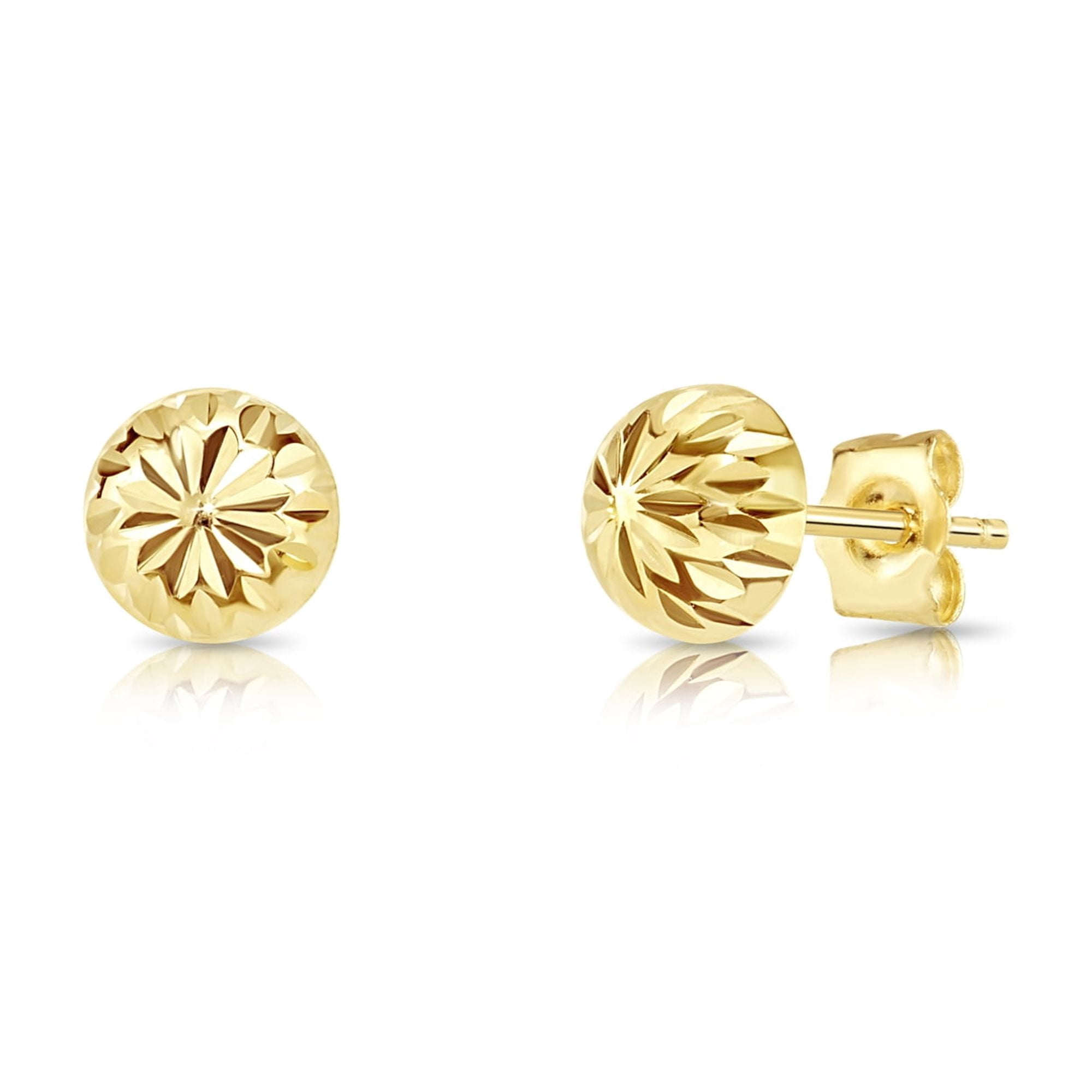 Tilo Jewelry 14K Yellow Gold Half Ball Stud Post Earrings with Diamond-Cut Engraved | 6mm | Classic Everyday Earrings | Women, Men, Unisex
