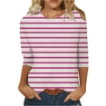 thumbnail image 3 of Eryao Holiday DealsStriped Shirt Women 3/4 Sleeve Crew Neck Tee Shirts Summer Casual Color Block Tops,Pink,XXL, 3 of 4