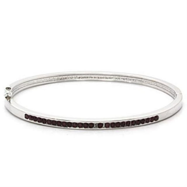 Women Imitation Rhodium Brass Bangle with Top Grade Crystal in Amethyst - 7 in.