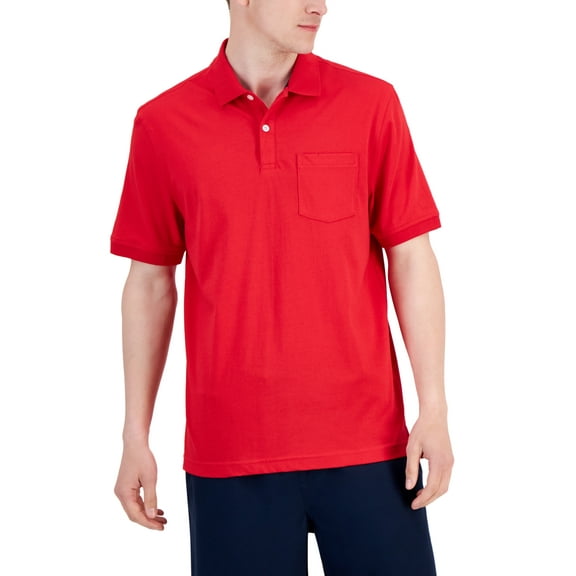 Club Room Men's Solid Jersey Short Sleeve Pocket Polo Shirt Fire Red Medium