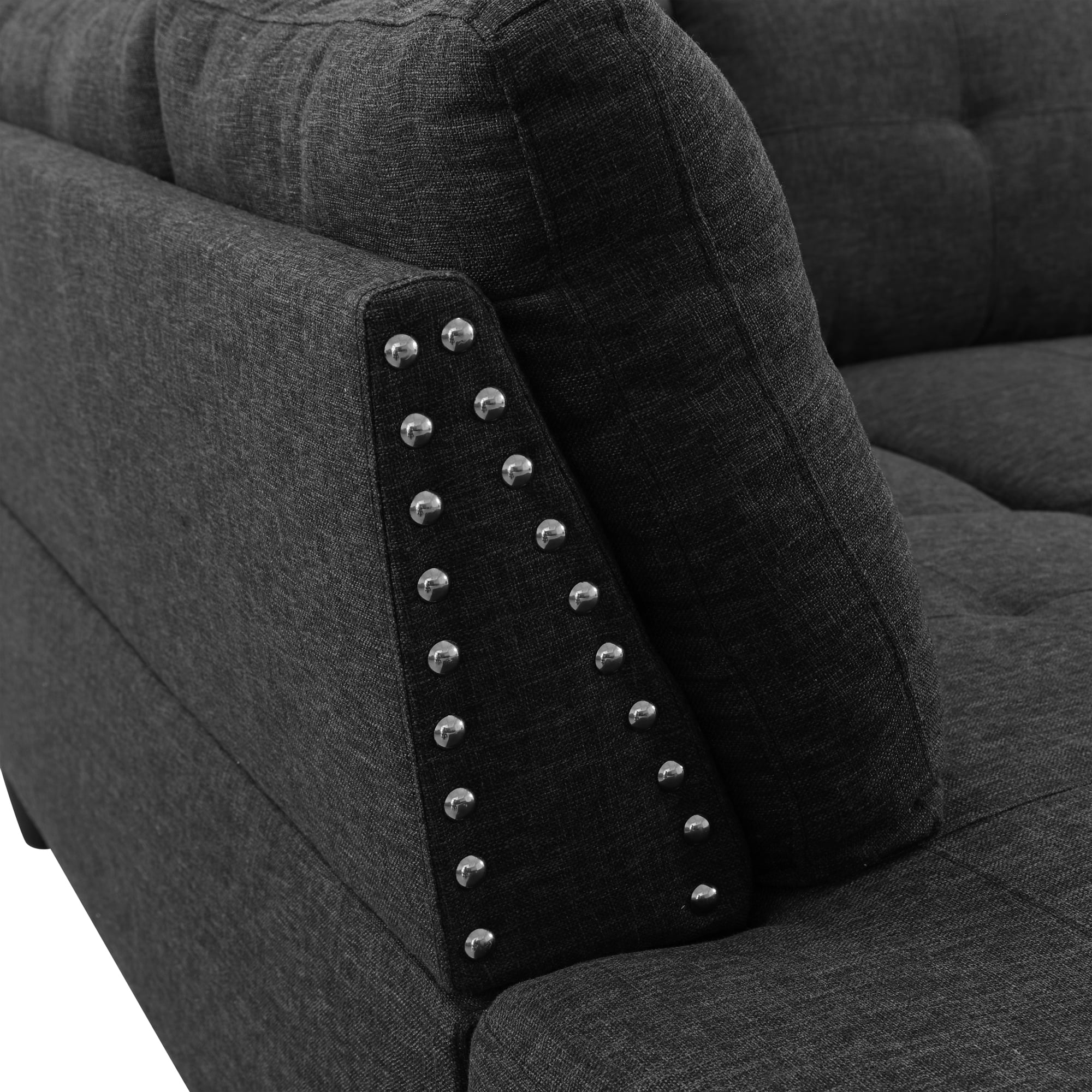MAYEERTY 97.5" Linen Sectional Sofa, 2-Piece Modular Couch Living Room Sofa Set without Ottoman, Black (Left)