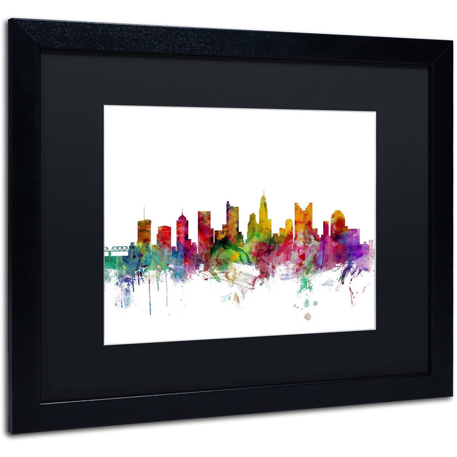 Trademark Fine Art 'Columbus Ohio Skyline' Canvas Art by Michael Tompsett, Black Matte, Black Frame