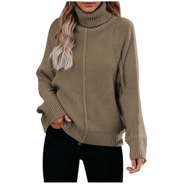 CEHVOM Women Button Long Sleeve Knitting Sweatshirt Pullover Tops Blouse Solid Shirt Turtleneck Sweater
