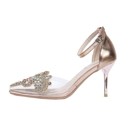 

Cutout Sandals for Women Women s Summer Fashion Clear Pointed Stiletto Sandals One Line Buckle Heels