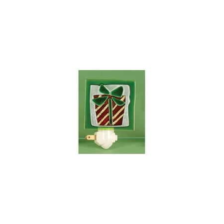 3.5" Christmas Traditions Gold Striped Red and Green Holiday Present Night Light