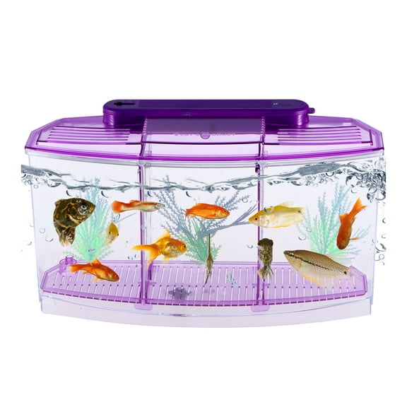 HOOWIFFY Desktop Small Fish Tank Mini Fish Tank Plastic Purple Self Cleaning for Home Decoration 1Set