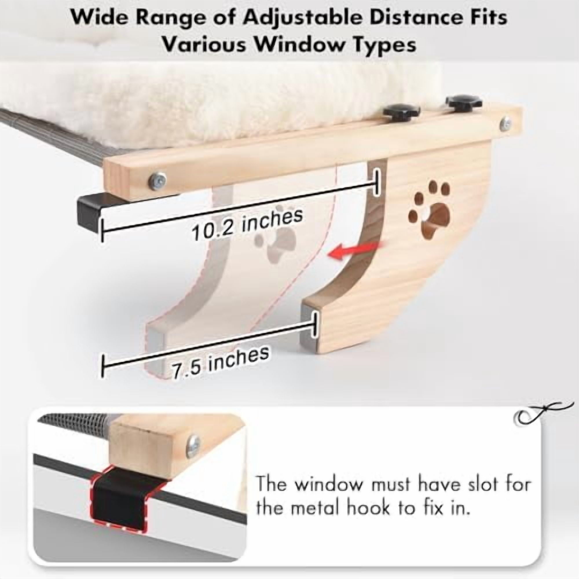 Cat Sill Window Perch Sturdy Hammock Window Seat with Cushion Cover, Wood & Metal Frame for Large Cats, Easy to Adjust Cat Bed for Windowsill, Bedside, Drawer and Cabinet (XL)